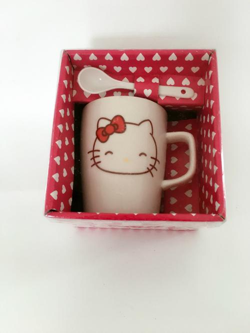陶瓷杯子 创意kt猫带勺卡通杯子可定制logo 新款可爱马克杯 批发